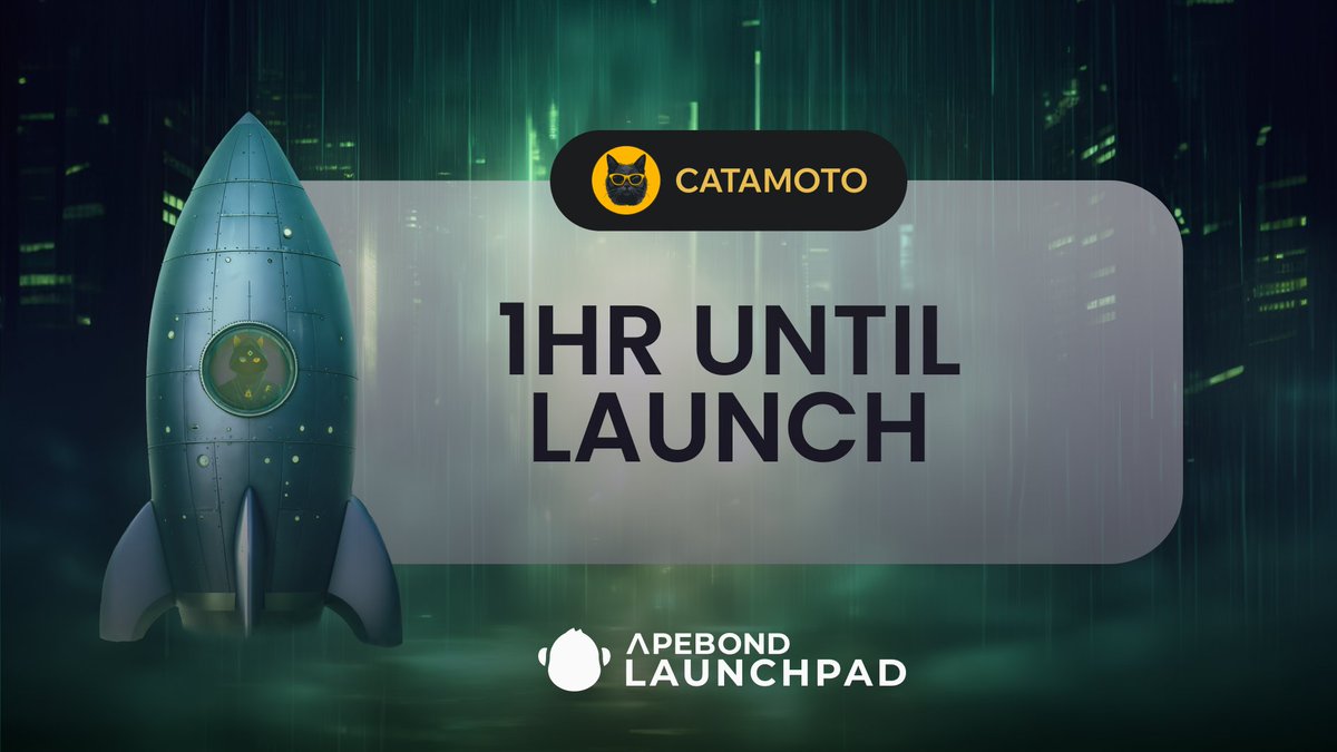 ⏳ Time's ticking! Only one hour remains before the @4catamoto sale takes off on the ApeBond Launchpad! 🚀 🔒 Lock your $ABOND into veABOND to qualify for a Tier and join the launch. The cats are waiting for you! 🐈‍⬛👁️ Join us ➡️ apebond.click/CATA-Launch