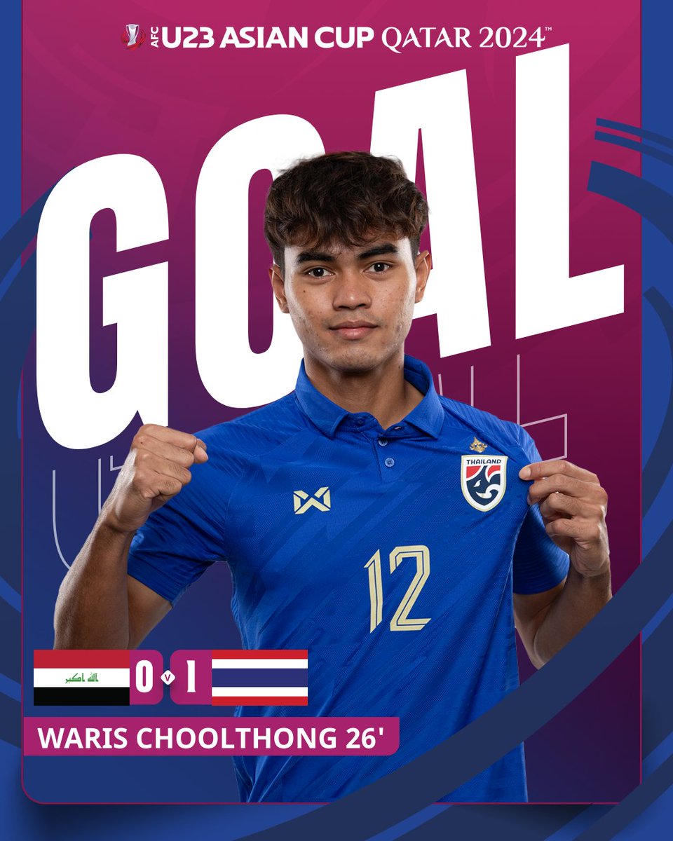 ⚽️ GOAL | 🇮🇶 Iraq 0️⃣-1️⃣ Thailand 🇹🇭

A wonderful cross by Erawan Garnier to the far post is met by Waris Choolthong for the opener ⚡️

Watch Live gtly.to/zzhR_62Mr 📺

#AFCU23 | #IRQvTHA