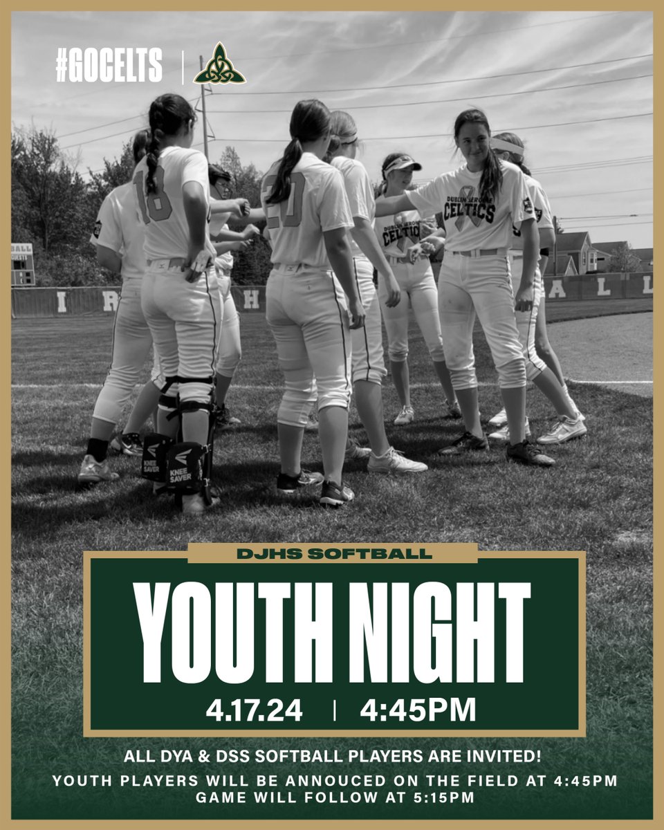 Its Youth night at Jerome's softball game tomorrow Wednesday 4/17. DYA and DSS players will be announced on the field at 4:45 followed by the Varsity and JV games at 5:15. Join us!