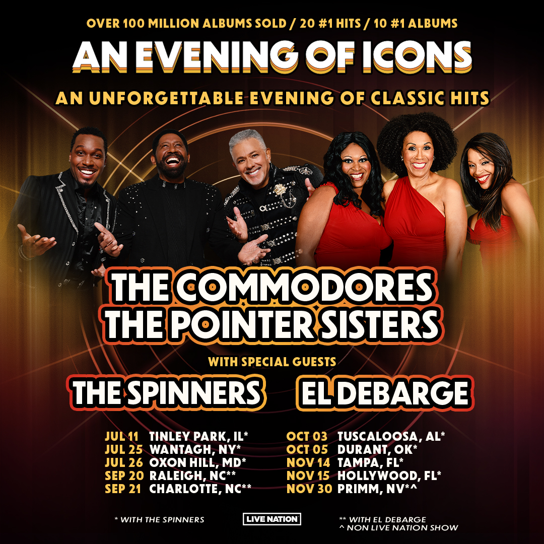 Get ready! ✨ The Commodores and The Pointer Sisters present: An Evening of Icons - An Unforgettable Evening of Classic Hits w/ special guest The Spinners! Tickets os Fri., 4/19 at 10am local. 🙌 🎤 Thurs. 11/14 | Tampa | @hardrocktampa 🎤 Fr. 11/15 | Hollywood | @hardrockholly