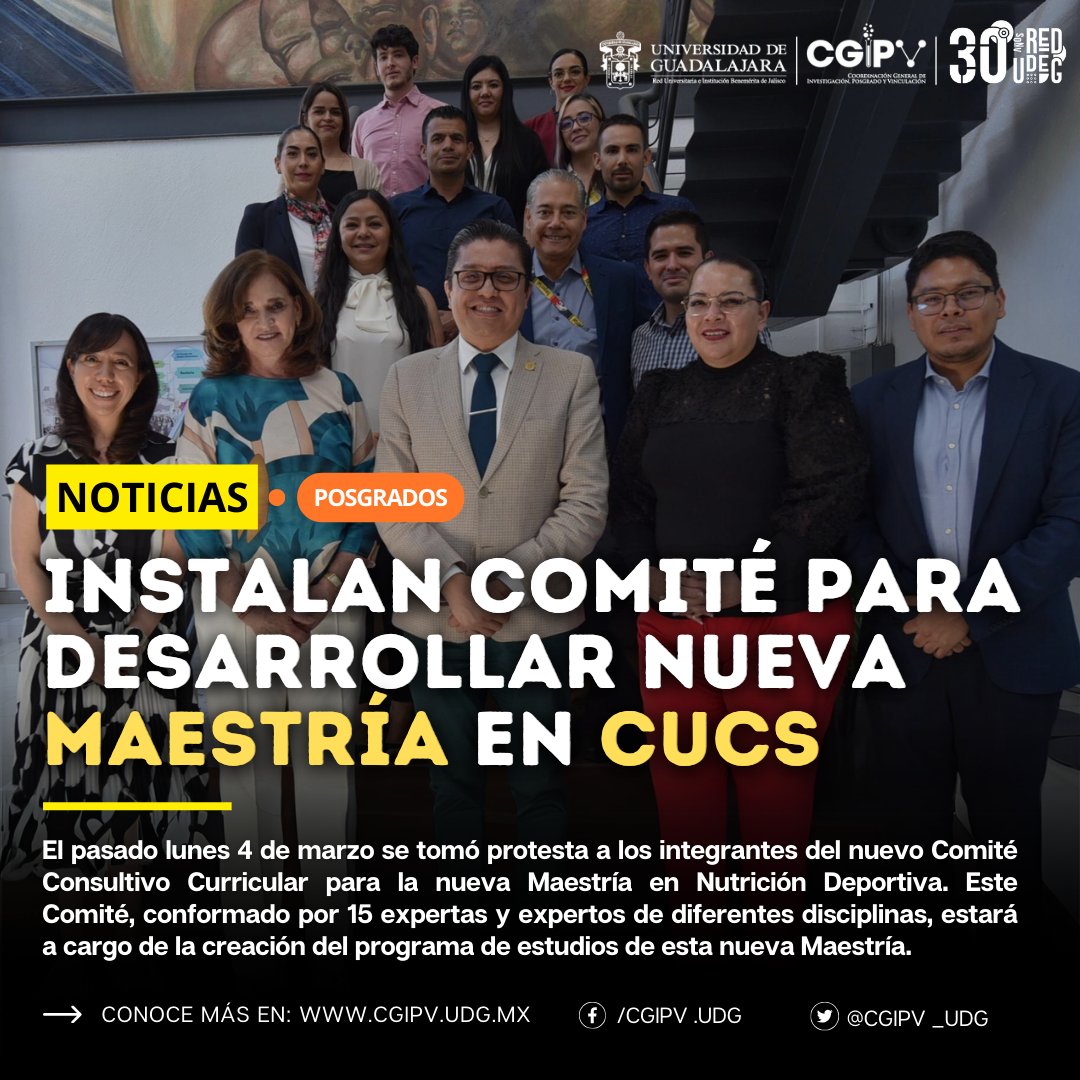 🩺El <a href="/OficialCUCS/">CUCS</a> continúa ampliando su oferta académica 📚.

🎓#PosgradosUDG | Se trata del Comité Consultivo Curricular para la creación de la 𝐌𝐚𝐞𝐬𝐭𝐫𝐢́𝐚 𝐞𝐧 𝐍𝐮𝐭𝐫𝐢𝐜𝐢𝐨́𝐧 𝐃𝐞𝐩𝐨𝐫𝐭𝐢𝐯𝐚.

📃: acortar.link/R29bOn