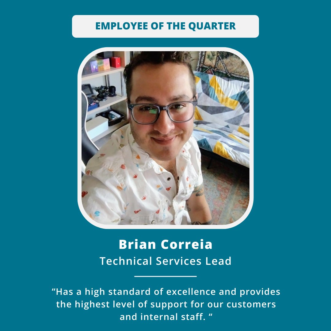 Congratulations to our Q1 2024 Employee of the Quarter, Brian Correia! 'Brian provides detailed metrics critical to management and PM, catching issues before they become problems. Additionally, they often lead to product improvements.'