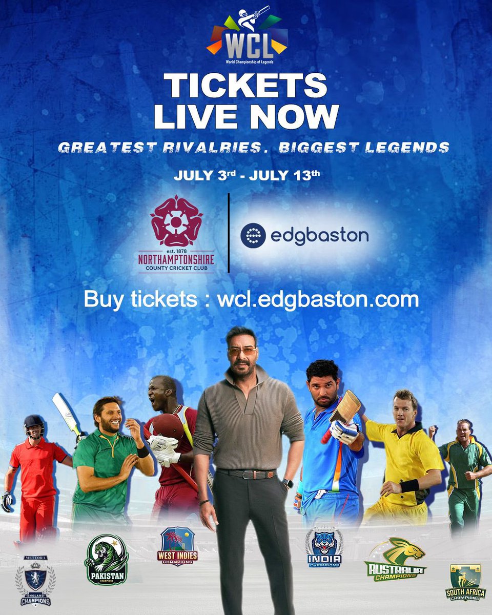 @ajaydevgn Love you Boos ❤️ Witness your favourite cricketers play again only in the World Championship of Legends at Edgbaston.
Starting 3rd July this year! 

Get your tickets here: wcl.edgbaston.com 
#WCLTicketsLiveNow