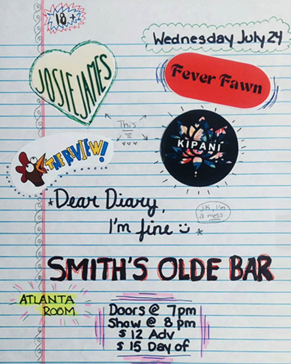 Just Announced! THE REVIEW / KIPANI / FEVER FAWN / JOSIE JAMES 🗓️ Wednesday, July 24th 📍 Atlanta Room Indie Pop @ Smith's Olde Bar! Tickets on Sale Now 🎟️ smithsoldebar.freshtix.com/events/the-rev…