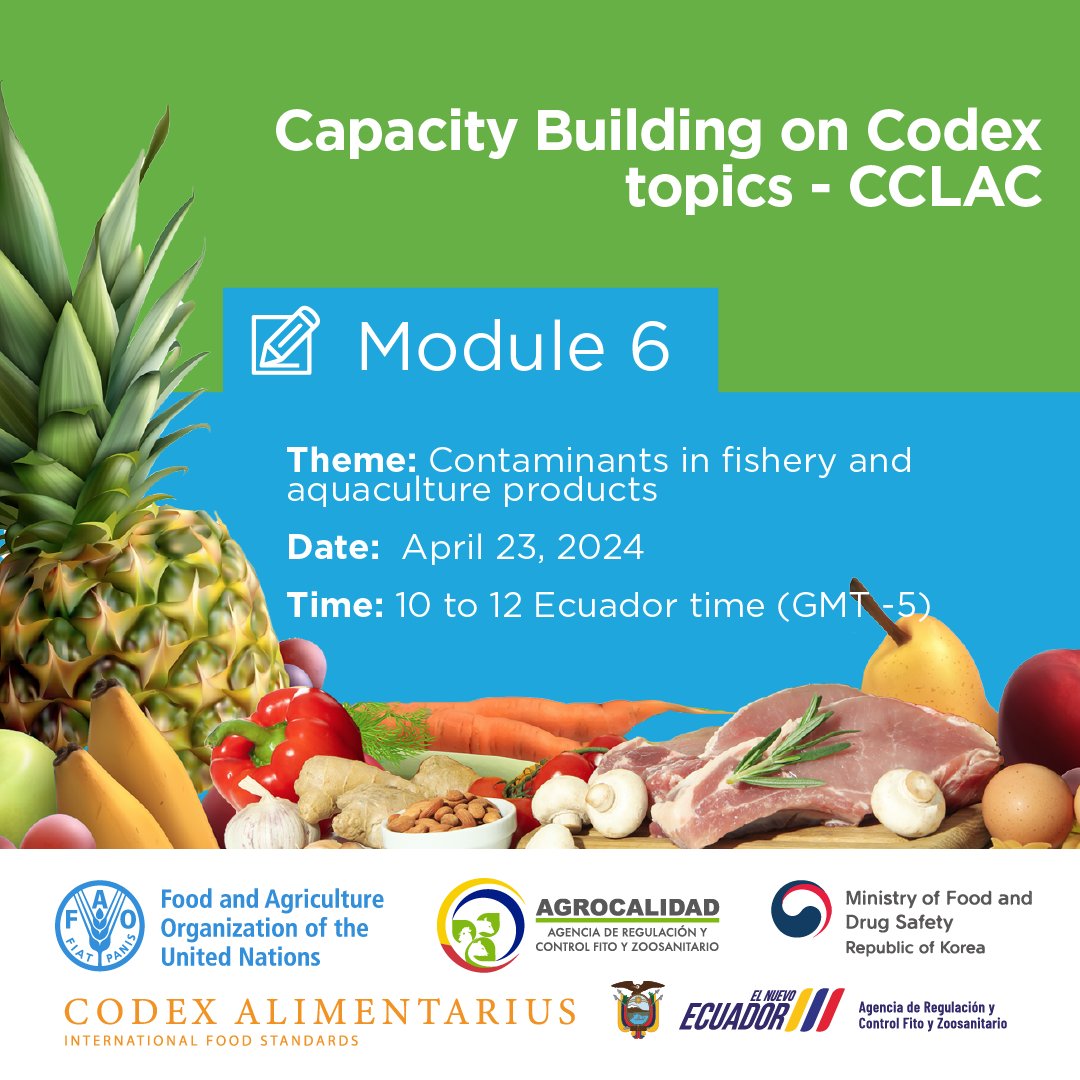 Did you know that fishery and aquaculture products may contain contaminants that affect people's health? 🐟🌊 Participate in the #CodexAlimentarius Webinar Series and review how to support the safety of these products. #AMRCodexTexts @FAOWHOCodex 📑 fao.org/americas/event…