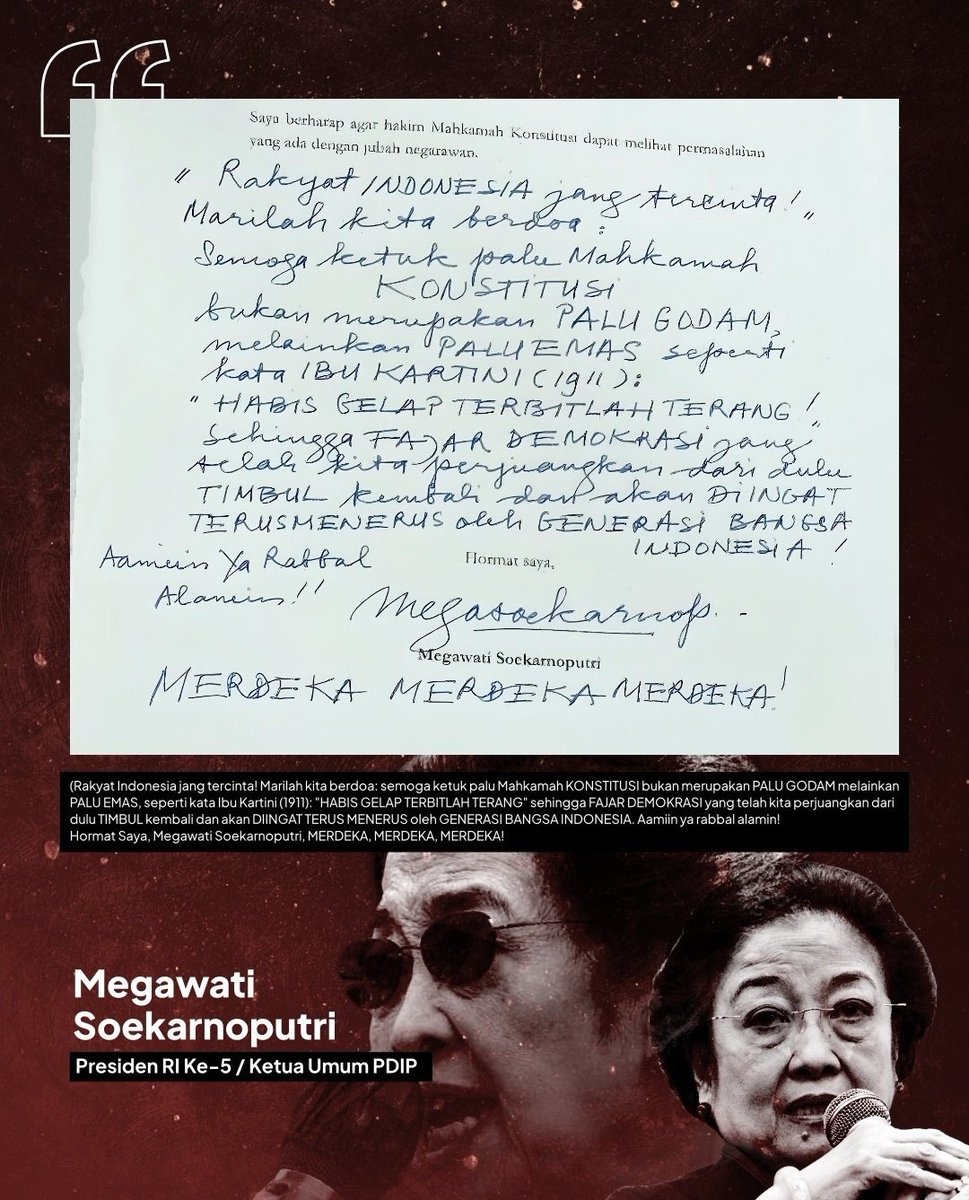 DedynurPalakka's tweet photo. Pilpres adalah aktivitas 5 tahunan, kalau kali ini PDI-P belum sukses mengantarkan jagoannya memenangkan kursi presiden dan wakil presiden, maka bersabarlah karena 5th yang akan datang pagelaran pemilu akan dilaksanakan lagi. 

Itulah demokrasi, proses pergantian presiden dan wakil presiden yang rutin dilakukan. 

Jangan karena kandidatnya kalah, lalu menuding demokrasi sedang tidak sehat, padahal demokrasi bangsa ini terlihat semakin sehat karena pergantian pemain memang harus terus di lakukan. 

Merdeka, Merdeka, Merdeka ✌💯✊