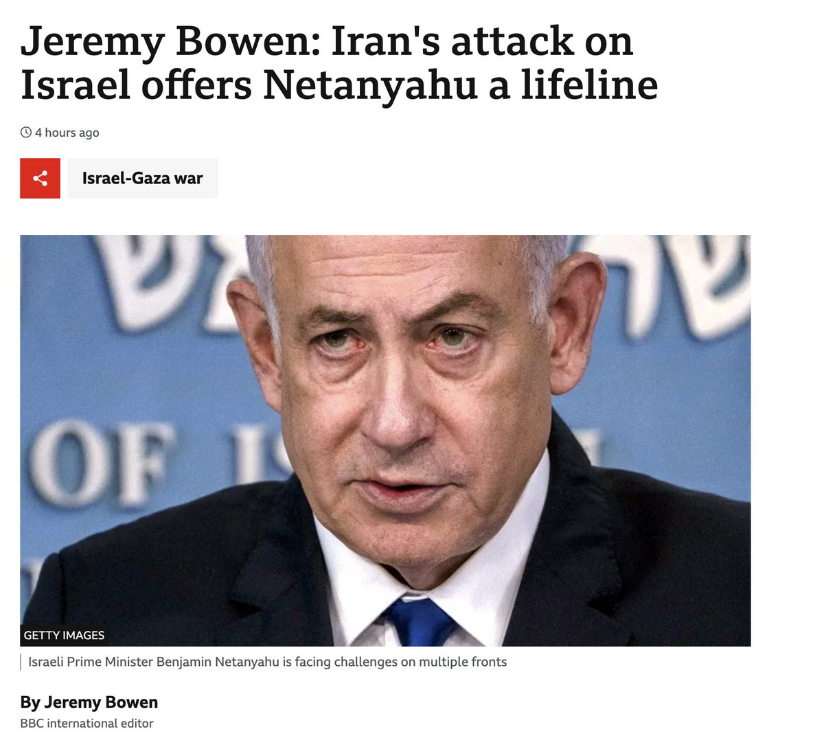 This type of headline basks in the extreme anti-zionist salons. Bowen's clickbait headline only hardens anyone with predisposed ideas of false flags, or Israel as a a rch manipulator. Iran chose to attack Bowen, it had freewill @BowenBBC