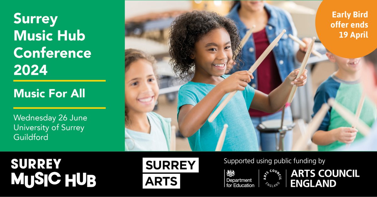 Book your place at the Surrey Music Hub Conference 2024 here: orlo.uk/0TMAy Programme details of the conference on Wednesday 26 June are now available. Tickets are available now and the Early Bird offer ends this Friday 19 April!