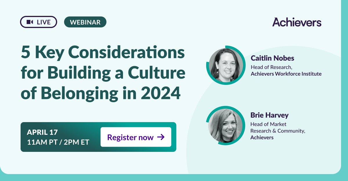 🚀 Don't miss out on April 17th, 2:00pm ET for a deep dive w/ Achievers’ Caitlin Nobes & Brie Harvey into the secrets of fostering belonging in 2024. Uncover fresh strategies for crafting a culture of connection in dispersed teams: ow.ly/qI9W50Rgzms