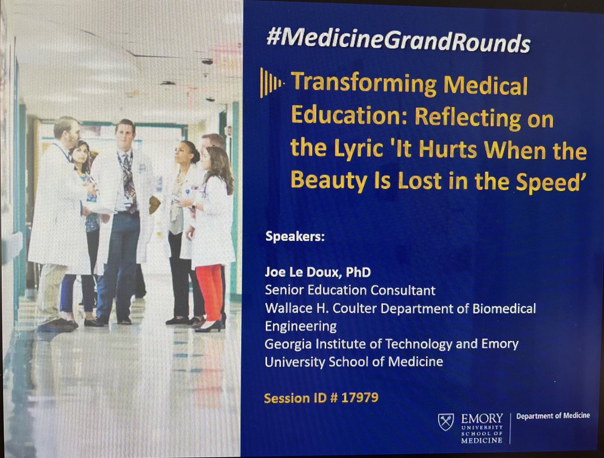 Looking forward to today’s ⁦@EmoryDeptofMed⁩ Grand Rounds where Joe LeDoux will be speaking about education transformation.  Should be excellent! ⁦@EmoryMedicine⁩