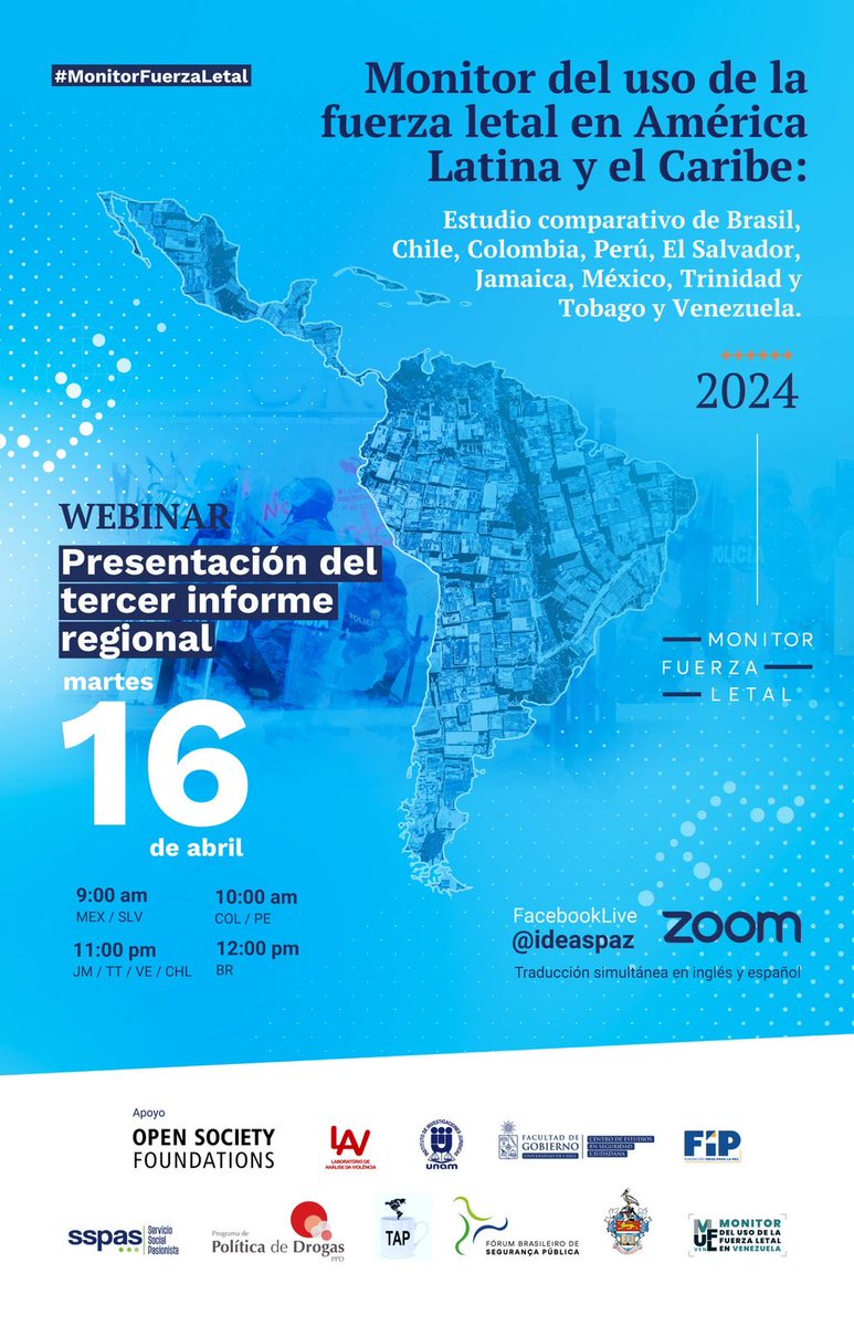 Seguimos en la presentación del 3er reporte del Monitor de la Fuerza Letal en América Latina y el caribe. 
Pueden unirse por acá:

us06web.zoom.us/j/86450314127?…