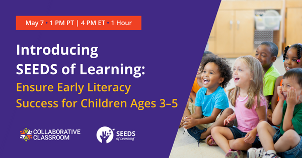 Early childhood educators, learn how SEEDS of Learning™ supports you in preparing children for kindergarten with healthy social and emotional development and a solid foundation in language and literacy skills. Register now: collabclass.link/3J6Q4Rf