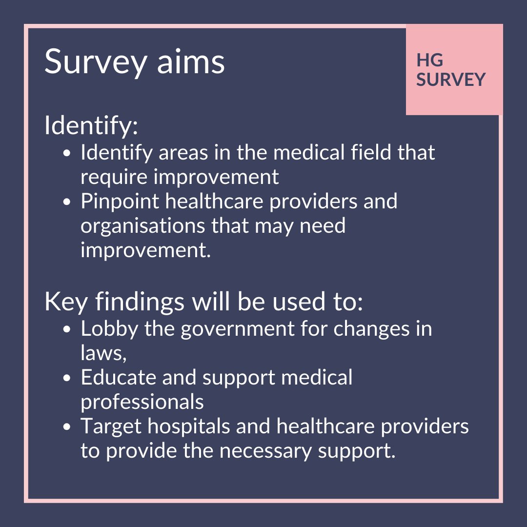 Our first annual HG survey is live! This survey aims to identify areas in the medical field that require improvement and pinpoint healthcare providers that may need improvement. Join us in our mission by completing the survey: ow.ly/ExWt50RgR7t #HGResearch #Hyperemesis