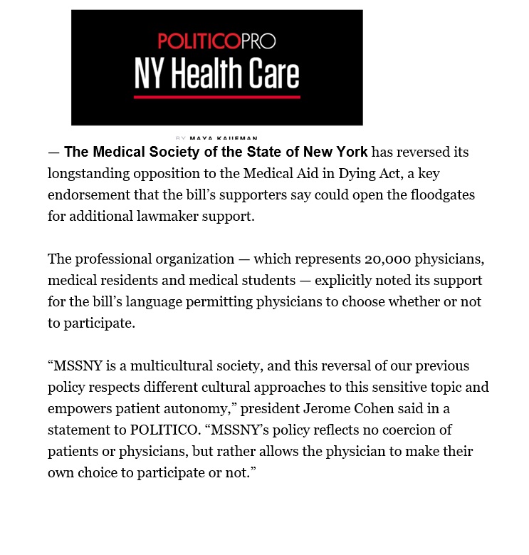 Read more on #MSSNY's policy reversal on #MedicalAidinDying in @Politico