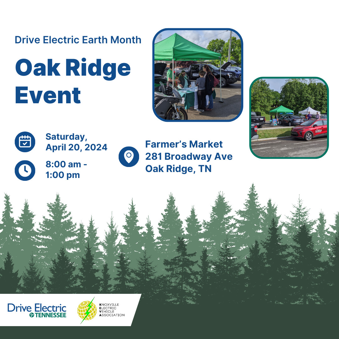 🌎🛣️Celebrate Drive Electric Earth Month in Oak Ridge🛣️🌍

Read more here: driveelectricearthmonth.org/event?eventid=…

📅 Saturday, 20, 2024
🕐8:00am-1:00pm ET
📍Location: Oak Ridge Farmer's Market

#DriveElectric #DET #DriveElectricEarthDay #DEED #DEEM #EVs