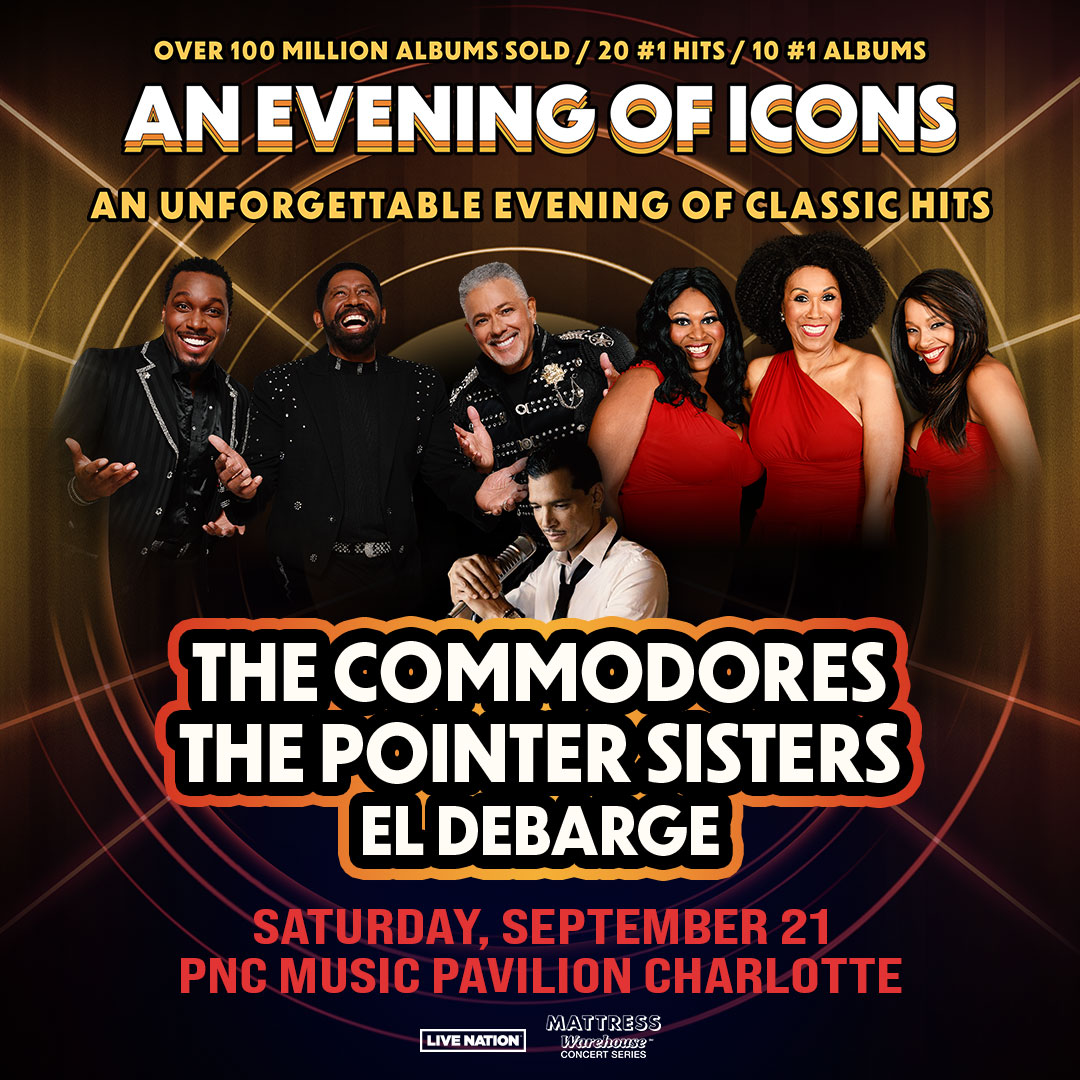 An Evening of Icons: @The_Commodores & @RealPointerSis with @ElDeBarge at PNC Music Pavilion on Saturday 9/21! Part of the Mattress Warehouse Concert Series. LN Presale 4/17 at 10 am | Code: RIFF On Sale Fri. 4/19 at 10 am | livemu.sc/49Ej2Te