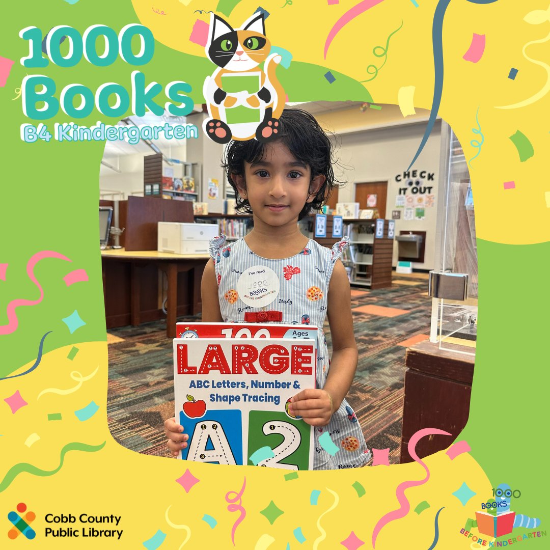 We are so proud of Avani S. from #EastCobbLibrary! She read #1000BooksB4Kindergarten! That's quite the achievement!
.
To learn more about our #1000B4K early learning initiative, visit cobbcat.org/1000b4k
.
#ReadToAchieve #EarlyLiteracy #GeorgiaLibraries  #CobbLibrary