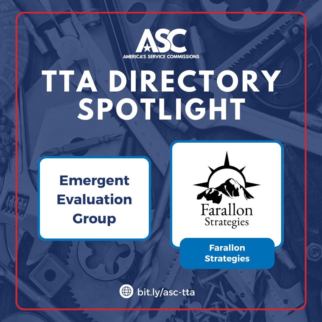 It's #TTATuesday! Today’s highlighted consultants are Emergent Evaluation Group and Farallon Strategies. For more information or to find other #Consultants & #Trainers with #NationalService experience, view our Training & Technical Assistance Directory: bit.ly/asc-tta