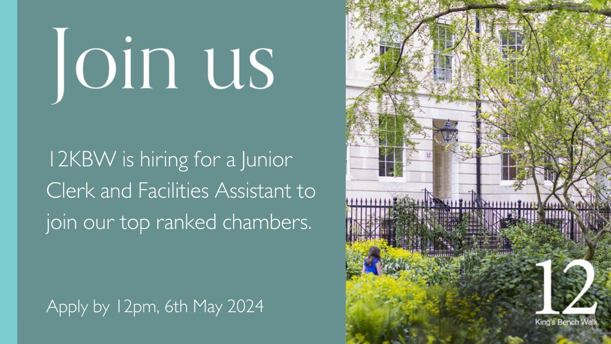 We’re seeking a Junior Clerk and Facilities Assistant to join our team. This is a dual role where the successful applicant will be both a junior clerk and a member of the facilities team. Follow the link to apply: bit.ly/4aCHiqe #12kbw #recruitment #law