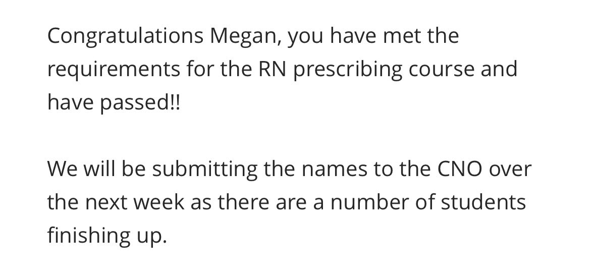 megksim's tweet photo. After multiple set backs and a tight timeline to finish, this girl passed her registered nurse prescribing course today 🥹 Exciting to be one of the first cohorts in Ontario to finish 🥳. https://t.co/zM96kUuwmk