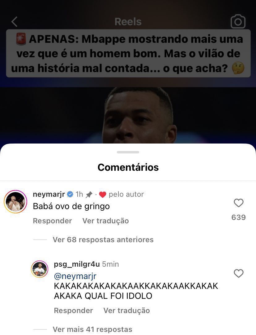 futebol_info's tweet photo. Neymar responde publicação que elogia Mbappé: "Baba ovo de gringo."

📸 Reprodução https://t.co/CdG3hUW48h