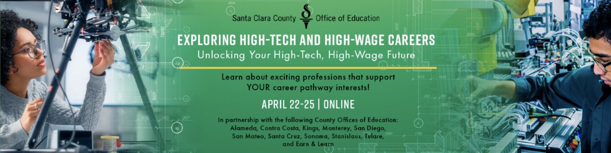 Join us Virtually with your classrooms for our High-Tech and High-Wage Careers sessions next week April 22-25. We'll explore exciting professions at the intersection of career pathway interests and computer science! Audience: MS and HS Students sites.google.com/view/hthw-week…