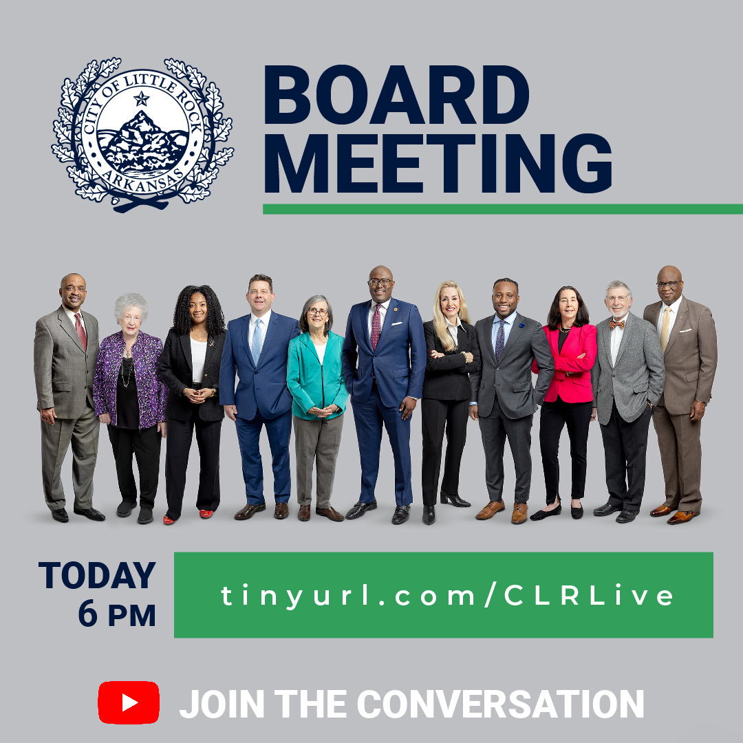 The City of Little Rock Board of Directors will meet today at 6 PM at the Centre at University Park.

View the agenda: littlerock.gov/city-administr…

Watch live at 6 PM and join the conversation: tinyurl.com/CLRLive

#Tuesday #BoardMeeting #LittleRock #GrowingForwardLR