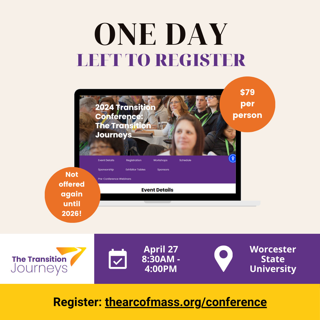 We're in the final stretch: there is just ONE DAY LEFT to register to attend the 2024 Transition Conference, The Transition Journeys. 17 workshops. Dozens of experts and exhibitors. Inspiring speakers. Invaluable resources. Don't miss out: thearcofmass.org/conference