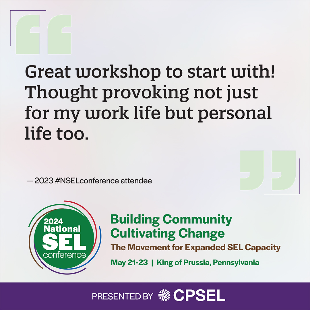 At 2024 #NSELconference, we walk the talk. Learn strategies to promote #SEL among students AND support your own wellness. Sessions like “Feed the Adults So They Can Teach the Scholars” and wellness rooms support your self-care. Join us May 21-23! @csiu16 hubs.lu/Q02t1jK40