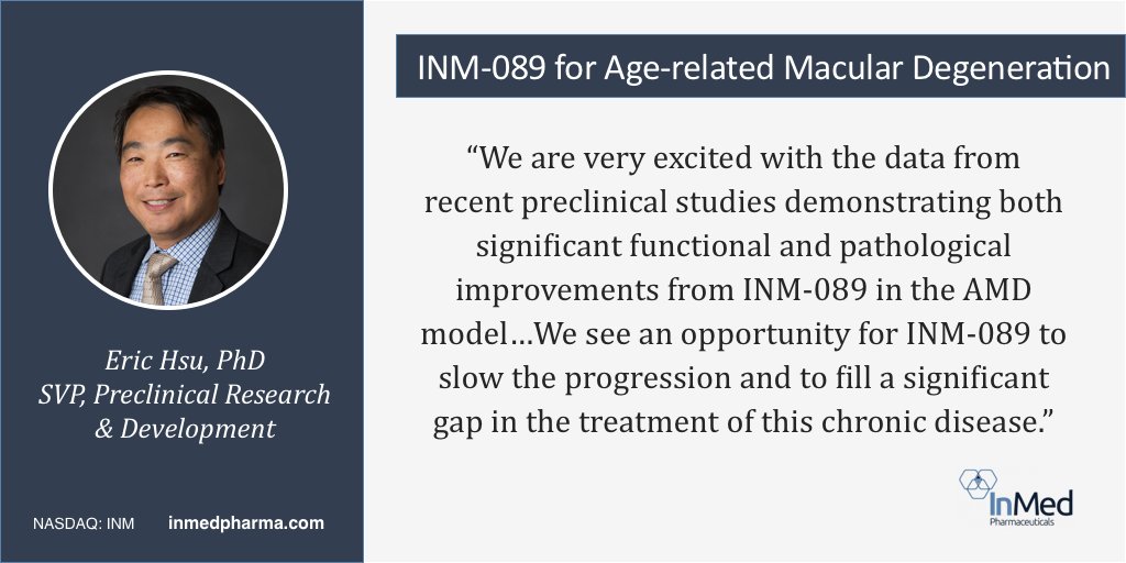 “We are very excited with the data from recent preclinical studies demonstrating both significant functional and pathological improvements from INM-089 in the #AMD model...” 

ow.ly/taEr50Rhf8V

$INM #macular #degeneration #AMDresearch #AMDstudies #cannabinoids