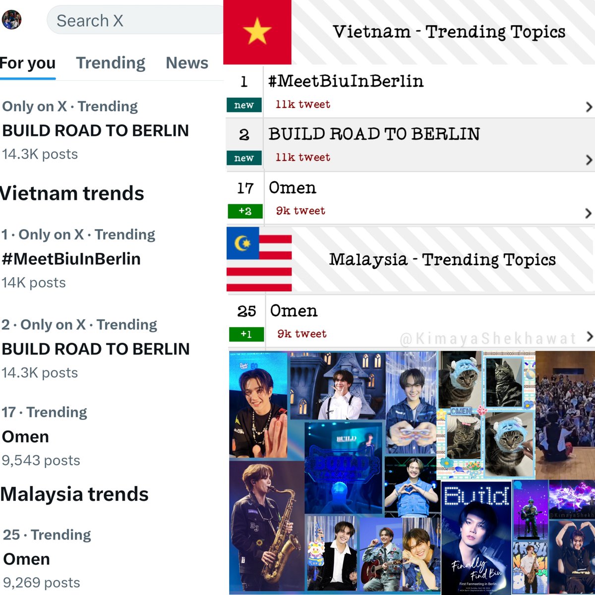 He is Trending 💙✨ We reached No.1,2 & 17 in Vietnam, No.25 in Malaysia! 🔥 Our Omen is also trending like his papa Build 😻✨ Great going Beyourluve 💙 @JakeB4rever BUILD ROAD TO BERLIN #MeetBiuInBerlin