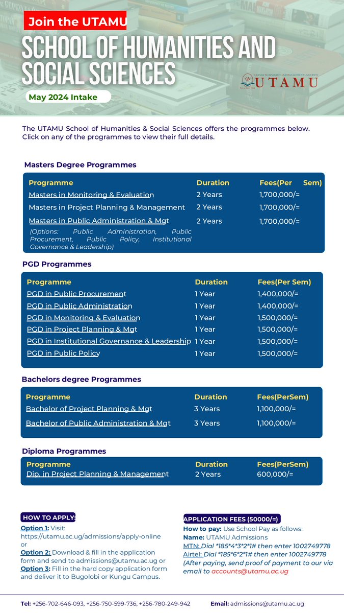 Immerse yourself in the world of ideas with UTAMU's School of Humanities and Social Sciences. Apply online: utamu.ac.ug/admissions/app………… @utamu_7 @baryamureeba