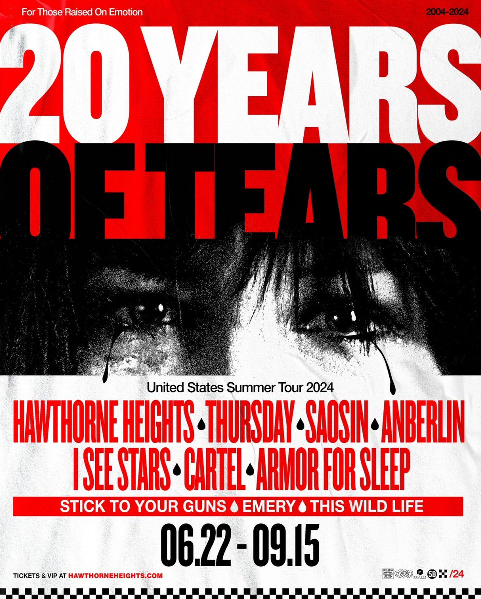 thiswildlife's tweet photo. The 20 YEARS OF TEARS TOUR is going down this Summer and the lineup is INSANE! This will be our only US tour this year so don’t miss out. Get tickets Friday at 10am local. https://t.co/63KzEYbwDa https://t.co/t0WvBxJSZ8
