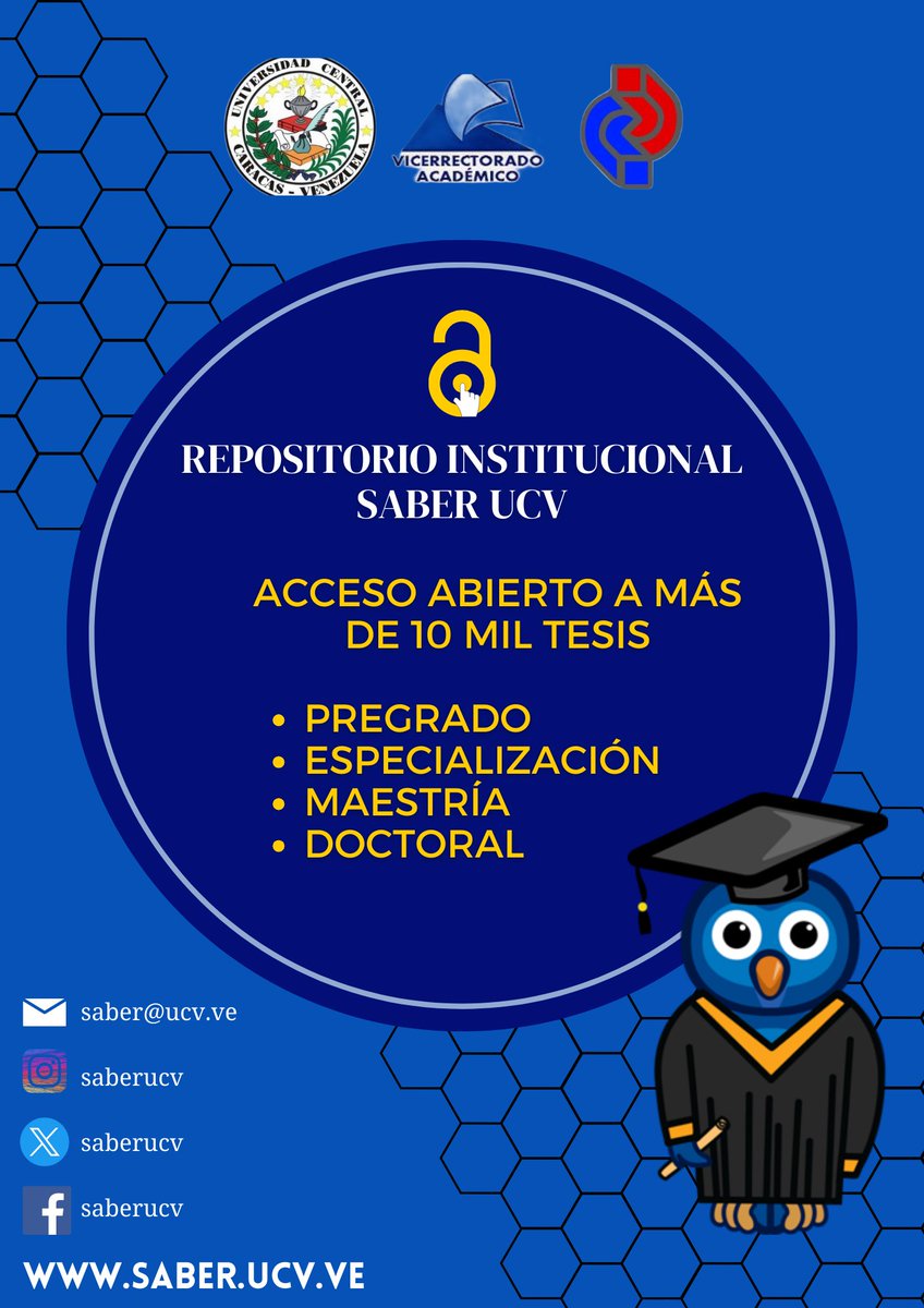 #Tesis #UCV #Unive Acceso abierto a más de 10 mil  trabajos de grados (texto completo) de distintos niveles académicos. 

Selecciona según la colección y organiza la información de acuerdo a la materia, título, autor o fecha de publicación → saber.ucv.ve/handle/10872/1