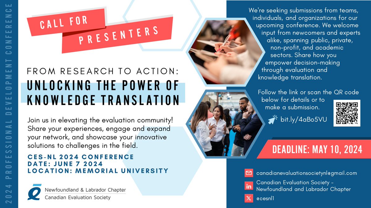 ***CALL FOR PRESENTERS*** CES-NL Professional Development Conference at the RBC Atrium, Memorial University
Friday, June 7th

Follow the link below or scan the QR code to make a submission!
bit.ly/4aBo5VU