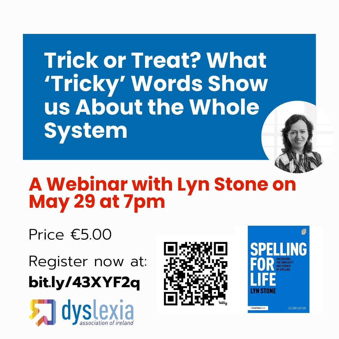 We are delighted to be hosting a webinar with international literacy expert and advocate Lyn Stone @lifelonglit on May 29th, 2024 at 7pm, titled 'Trick or Treat? What ‘Tricky’ Words Show us About the Whole System'. Book now at: tickettailor.com/events/dyslexi…