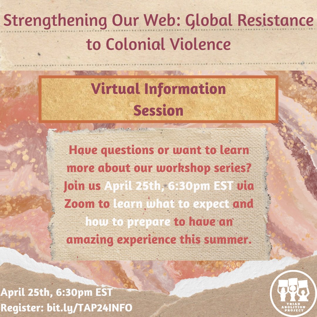 Have questions or want to learn more about our workshop series? Join us April 25th, 6:30pm EST via Zoom to learn what to expect and how to prepare to have an amazing experience this summer. Register at: bit.lt/TAP24INFO