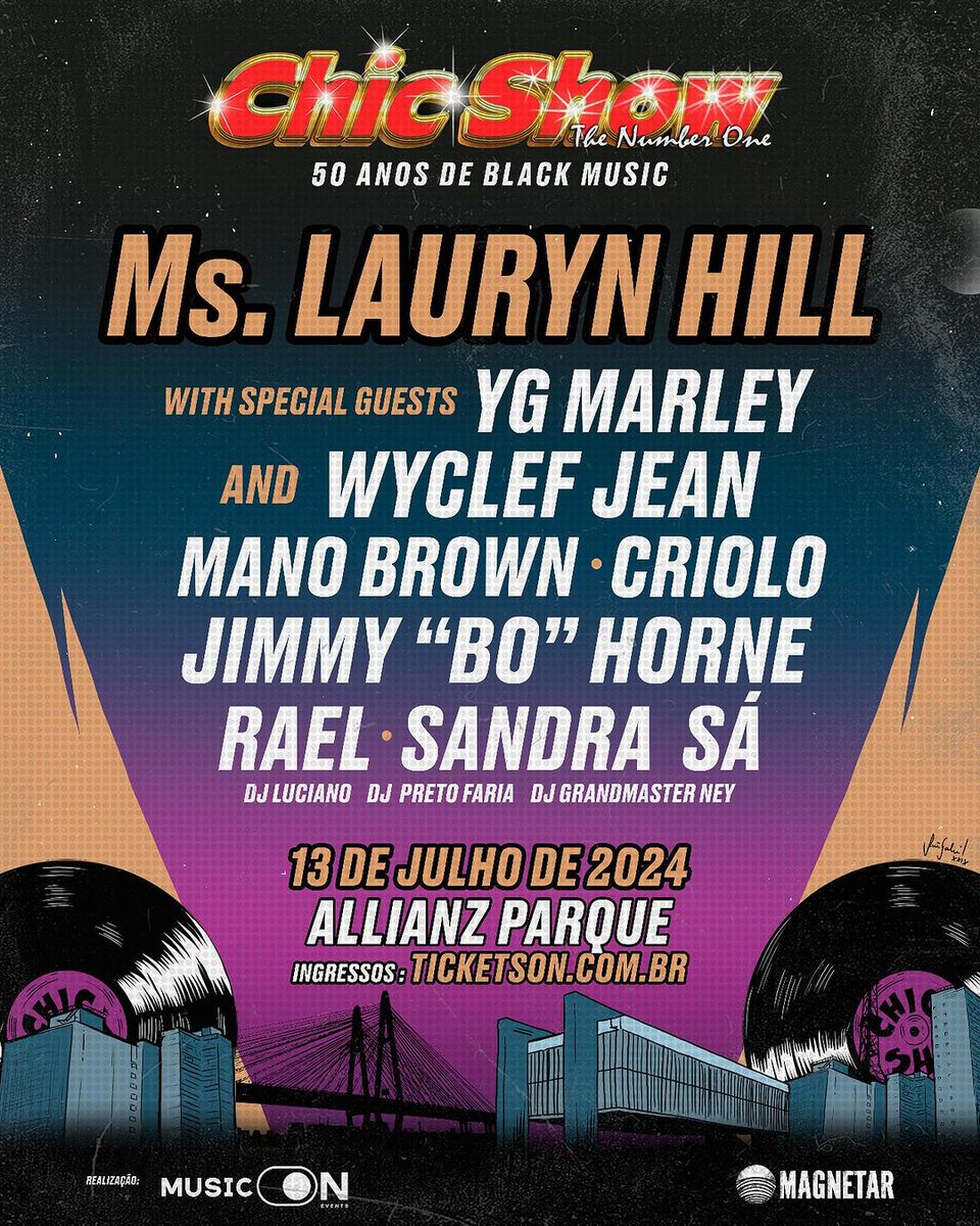 OMG! Ms. Lauryn Hill, ícone do rap e R&amp;B, foi anunciada nesta terça-feira (16), como a principal atração do Chic Show, evento que celebra os 50 anos de black music, em SP. YG Marley, filho de Lauryn, que viralizou nas redes sociais com o hit “Praise Jah In The Moonlight”, também