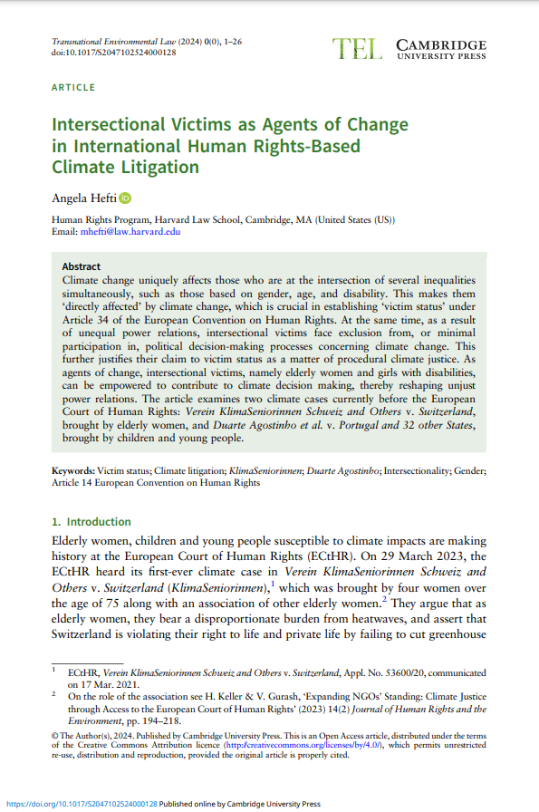 Now in #firstview and #openaccess at @TELjournal: 'Intersectional Victims as Agents of Change in International Human Rights-Based Climate Litigation' by @AngHefti bit.ly/3JqdCk4