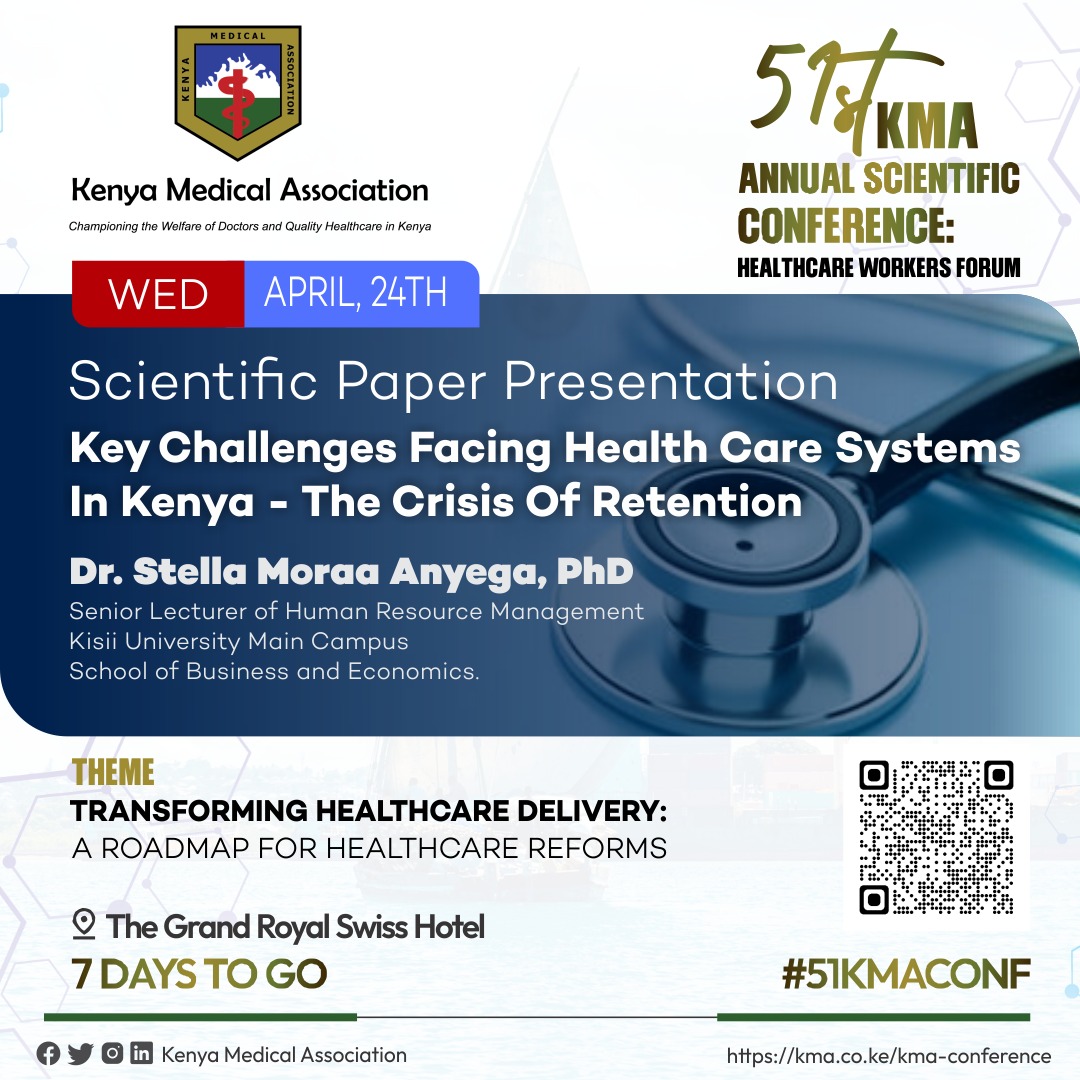 As we count down to the #51KMACONF, we're excited to announce our first paper presentation tackling a critical issue: the crisis of retention in Kenya's healthcare system. 📅 Date: Wed, 24th 🔗 Register Here: kma.or.ke/conferences Be part of the conversation!