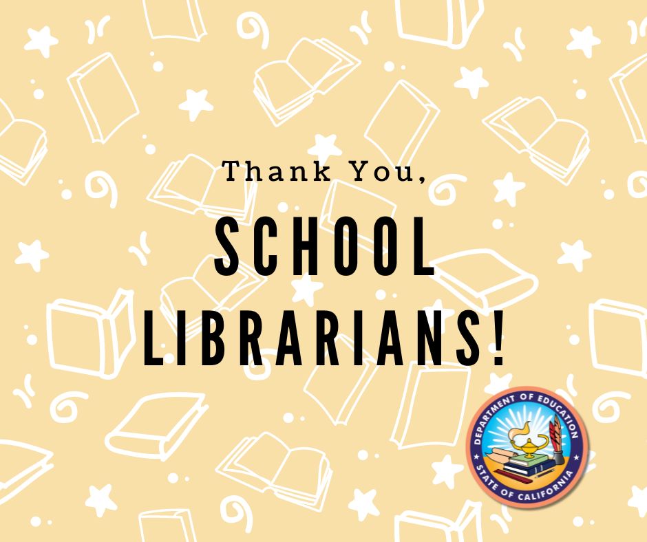 Thank you, School Librarians! ✨

Today, we're honoring the incredible dedication and invaluable contributions of our school librarians across California! Join us in expressing gratitude to all the dedicated school librarians who enrich our educational communities every day!