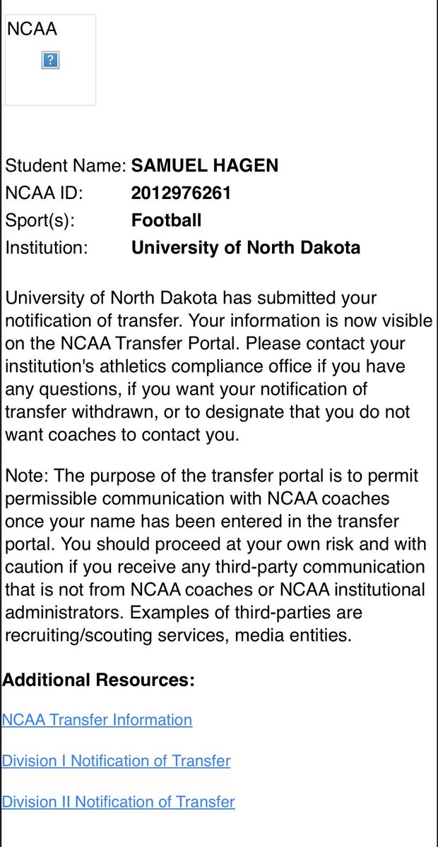 SamHagen8's tweet photo. Thank you University of North Dakota!
I have entered the transfer portal with 2 years of eligibility remaining https://t.co/nGvV6Z6oVf