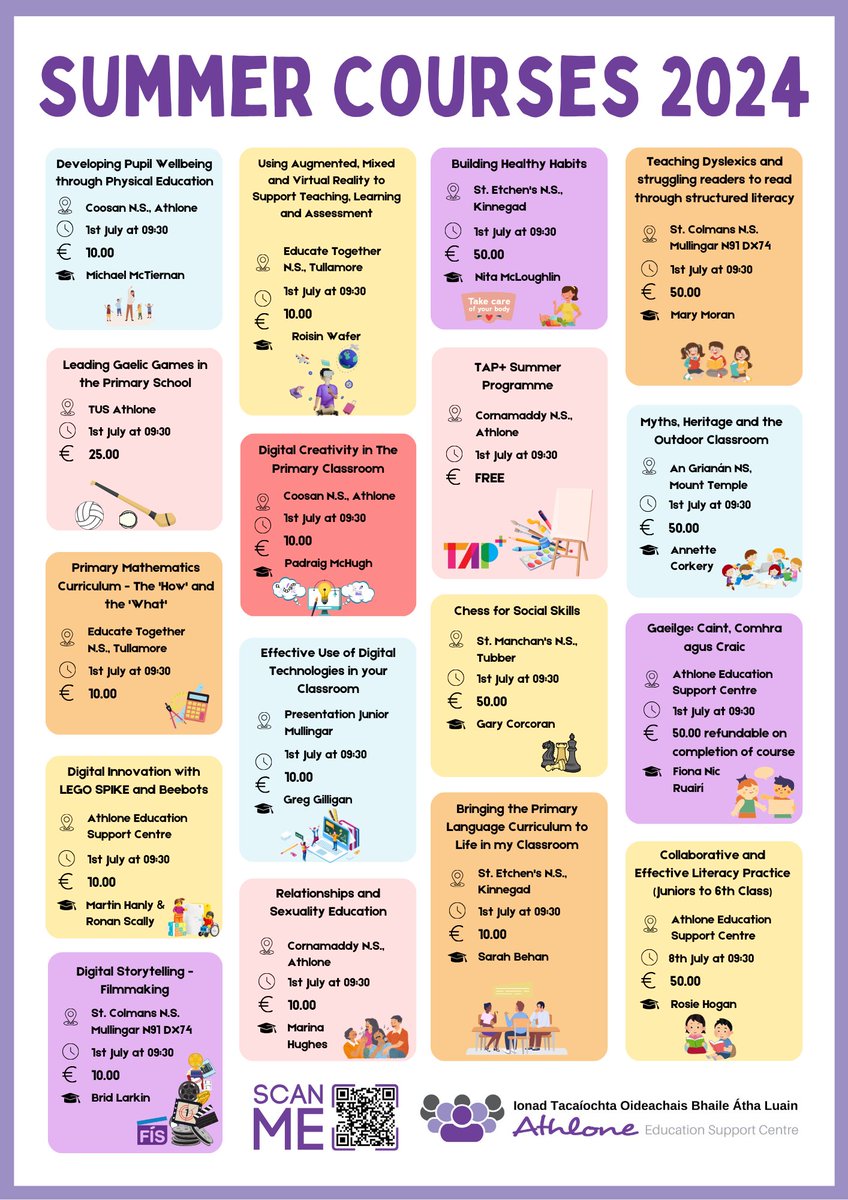 athloneec's tweet photo. 🌟 Dive into Summer Learning! 📚☀️ Join us for our enriching #SummerCourses2024. From wellbeing in PE to digital creativity, and literacy to language, we have something for every educator! Elevate your teaching skills — spaces filling fast! 🎓✨

https://t.co/IslPxQSe5J https://t.co/10KHcBDa4L