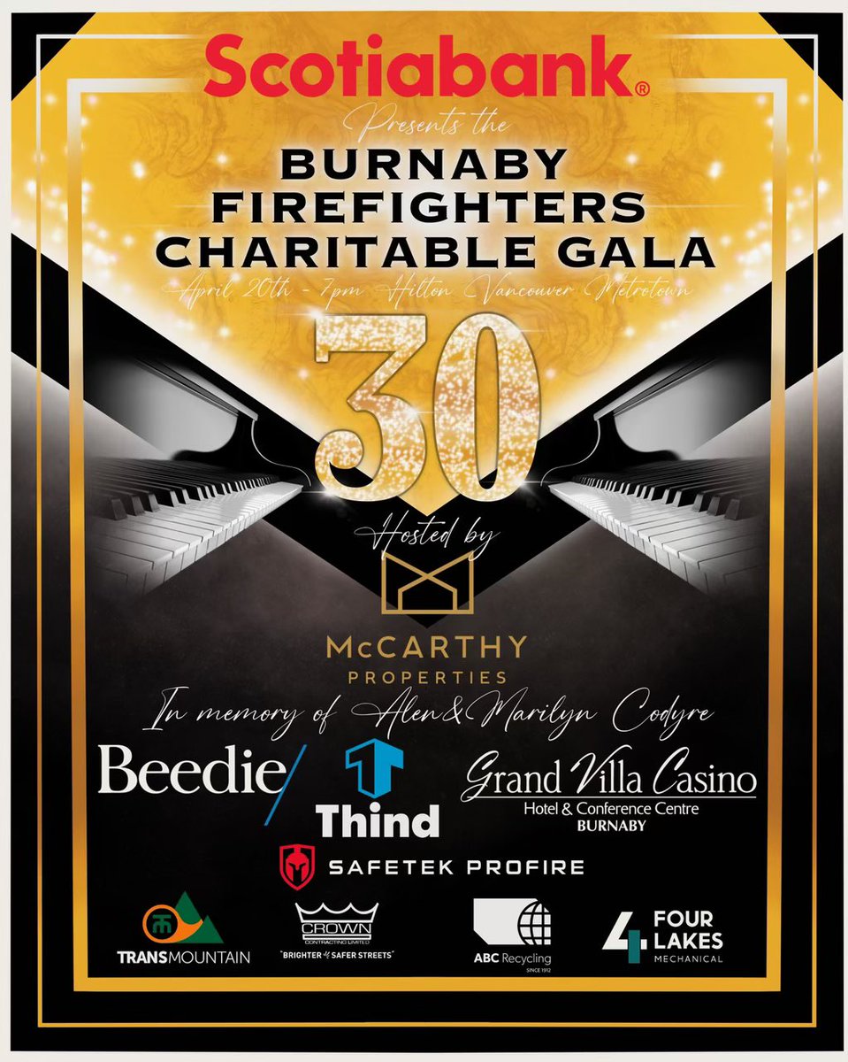Come join us at our Annual Burnaby Firefighters Charitable Gala, on April 20th at 7pm. The event will be hosted at the Hilton Metrotown! All proceeds go directly to our Charitable. Please email us for tickets #charityevent #burnaby #firefighters #gala