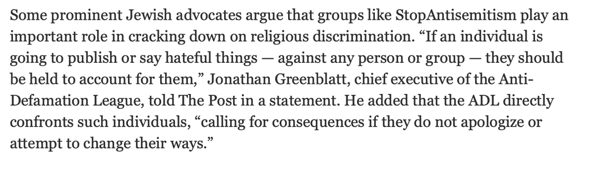 The radically anti-Israel Washington Post wrote an article minimizing and mocking concerns over antisemitism (would they EVER complain about people holding Nazis and KKK members to account?).

I am, however, impressed that the ADL defended StopAntisemitism's work.