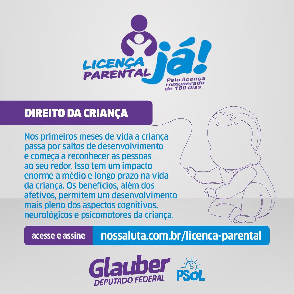 Lançamos a campanha em apoio ao projeto de lei que visa implementar licença parental de 180 dias. O PL é de autoria do nosso mandato junto com a deputada federal Sâmia Bomfim (PSOL/SP). Assine aderindo ao projeto de lei. nossaluta.com.br/licenca-parent…