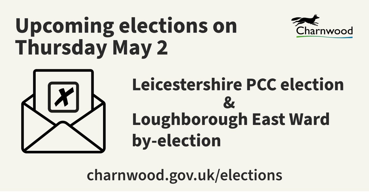 🕛Only a few hours remain to make sure you are registered to vote in May's elections. You have until midnight on April 16! Time is also running out to apply for a postal vote. Residents who want to vote by post need to apply by 5pm tomorrow (April 17). charnwood.gov.uk/elections