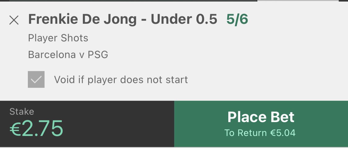 ProofPoints's tweet photo. De Jong hasn’t had a shot in the competition this year and has had 2 in his last 15 in all comps, expect him to play deep so gonna have a decent dabble at this. 2.75 PT https://t.co/Hui2yTstzU