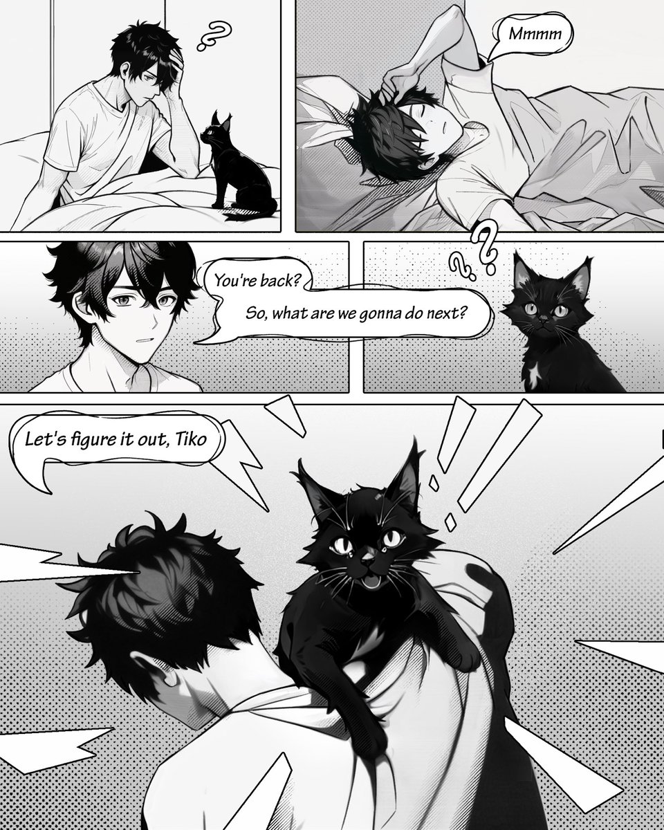 He's finally back home. Hehe. But it seems the owner has some different plans in mind for him. #Manga, #ComicStrip, #BlackAndWhiteArt, #DomesticScene, #CatAndHuman
