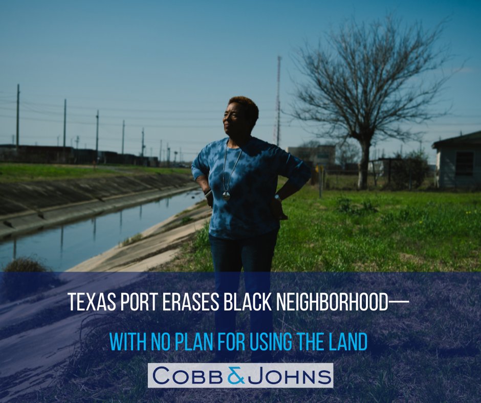 Texas port erases Black neighborhood—with no plan for using the land. Click the link to read about the most recent political abuse aimed at the residents of the East End. bit.ly/4cYnfEe #txlege